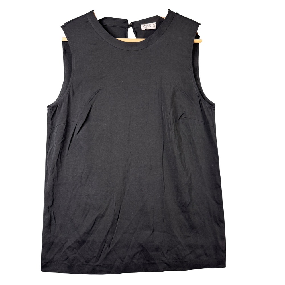 Brunello Cucinelli Black Silk Sleeveless Shell Blouse Top Made in Italy‎ Small